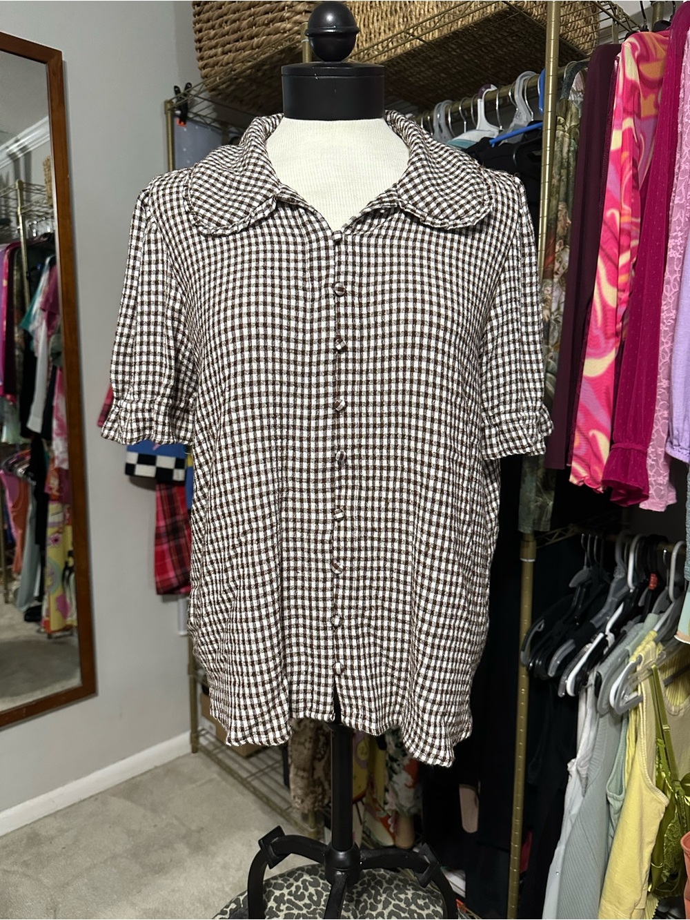 Jane and Delancey Brown & White Gingham Shirt